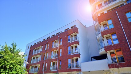 Low energy houses with apartments. Residential area with ecological and sustainable green...