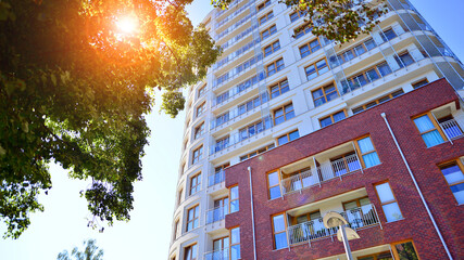 Low energy houses with apartments. Residential area with ecological and sustainable green...