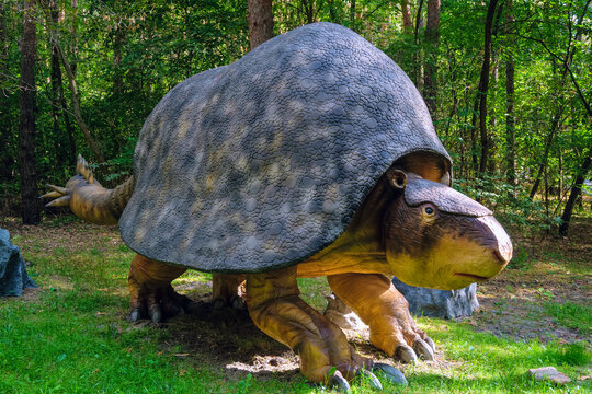 Belgorod, Russia - September 10, 2022: Full-size statue of dodicurus in dinopark of Belgorod city.