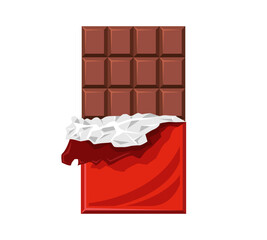 Vector chocolate bar in open wrapper illustration.