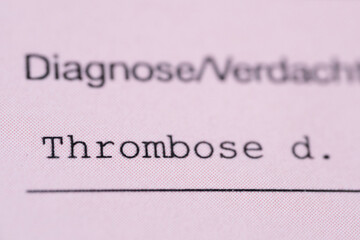 medical document in German DIAGNOSIS OF THROMBOSIS, atherosclerosis, heart failure, vascular and...