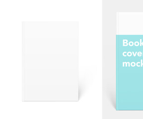 Blank cover soft book mockup with sample.  Vector illustration isolated on white background. It can be used for promo, catalogs, brochures, magazines, etc. Ready for your design. EPS10.