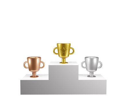 3d rendering of the golden cups isolated on white background