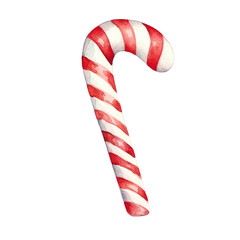 Candy cane watercolour illustration. clipart for design. Christmas elements. isolated on transparent background. Generative ai