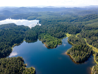 Naklejka premium Aerial view of Shiroka polyana Reservoir, Bulgaria