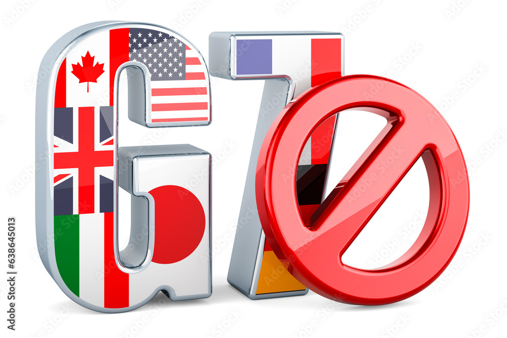 Poster g7 with forbidden symbol. 3d rendering
