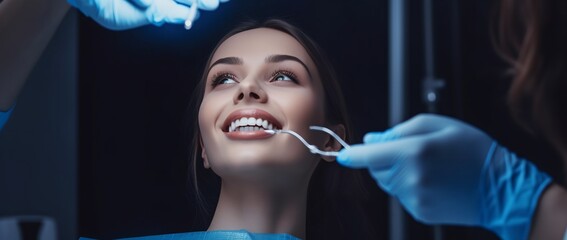 Woman at dentist, generative ai.