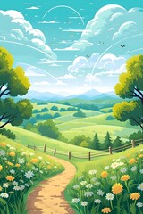 Summer field illustration, generative ai.