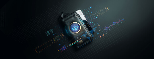 Crypto and bitcoin self custody cold storage or hardware wallet for digital assets personal keys safety, stable coins and decentralized digital finance concept as wide banner