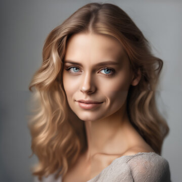 portrait of a blondie woman with grey background