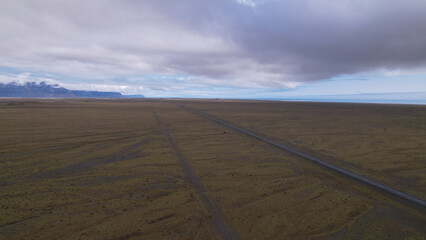 Road N1 in Iceland. Summer Landscape with Mountain View nearby Jokulsarlon.