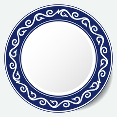 Round Frame, workpiece for your design. Ornamental elements and motifs of Kazakh, Kyrgyz, Uzbek, national Asian decor for plate, textile and print design. Circle frame. Vector. 