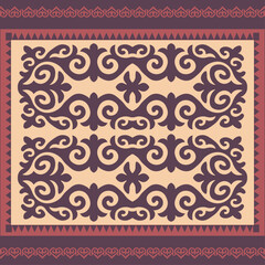 Template for your design. Ornamental elements and motifs of Kazakh, Kyrgyz, Uzbek, national Asian decor for packaging, boxes, banner and print design. Vector. Carpet. Nomad style.