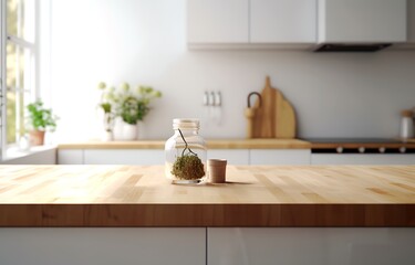 Wooden countertop kitchen, generative ai.