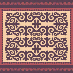 Template for your design. Ornamental elements and motifs of Kazakh, Kyrgyz, Uzbek, national Asian decor for packaging, boxes, banner and print design. Vector. Carpet. Nomad style.