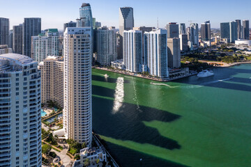 Naklejka premium Aerial view over Brickell Key Miami