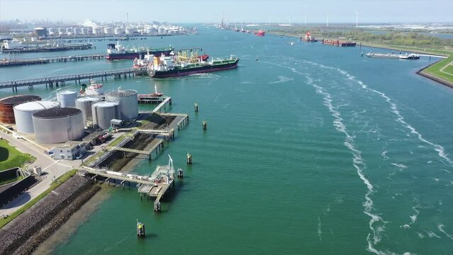 Aerial from the Rotterdam harbor in the Netherlands