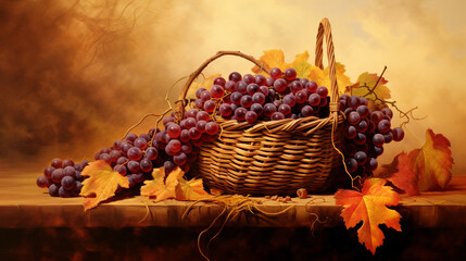 basket with a bunch of grapes