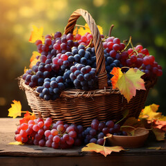 basket with a bunch of grapes
