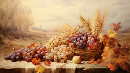 basket with a bunch of grapes
