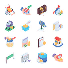 Pack of Benefit Polices Isometric Icons 
