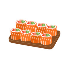 Philadelphia sushi roll dish. Japanese cuisine, traditional food. Vector illustration.