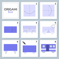 Origami tutorial for kids. Origami cute bus.