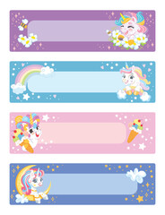 Printable cute unicorns note pages set vector