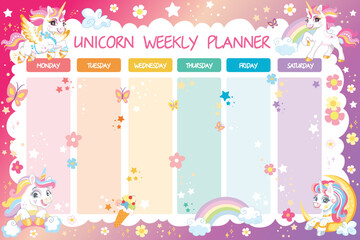 Printable cute unicorn rainbow weekly planner vector 4