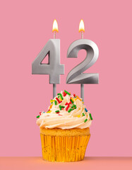 Birthday card with cupcake and candle number 42