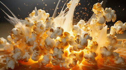 Macro Close-up of Popcorn Popping With Butter Spraying
