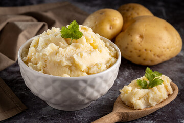 Mashed potato in the bowl. Potato puree.