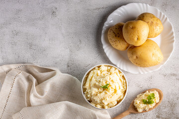 Mashed potato in the bowl. Potato puree.