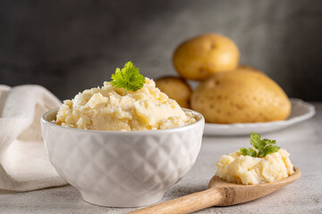 Mashed potato in the bowl. Potato puree.