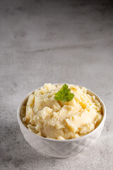 Mashed potato in the bowl. Potato puree.