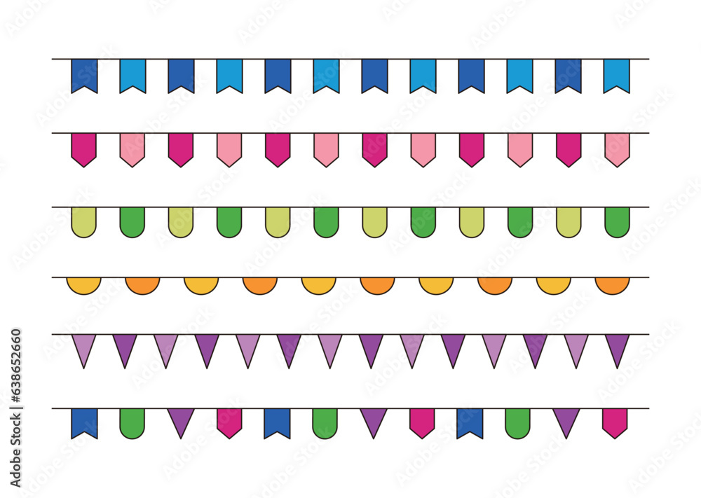 Poster a set of ribbons, flags, label borders and icon illustrations in a colorful, simple and flat style w