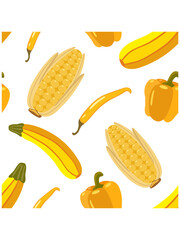 Organic yellow farm produce. Seamless vector pattern of fresh vegetables.