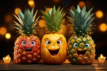 Pineapple is a Halloween monster. Template for a greeting card. Generative AI - Powered by Adobe