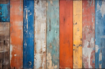 Colorful wooden wall background or texture. Old wood planks.