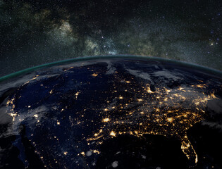 America at Night. Elements of this image furnished by NASA.