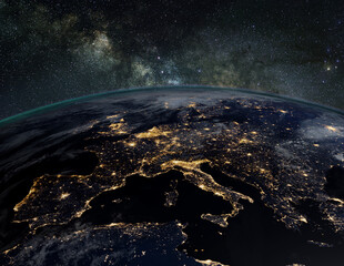 Europe at night. Elements of this image furnished by NASA.