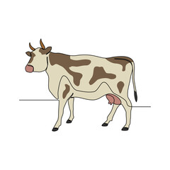 One continuous line drawing of Cows are domesticated bovine mammals, typically kept for their milk and meat vector illustration. Vector design with Minimalist black linear concept animal design.