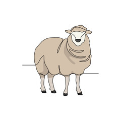 One continuous line drawing of Sheep vector illustration. Sheep are primarily valued for their wool, which is shorn annually and used for clothing, blankets, and insulation. Animal vector design.