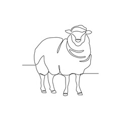 One continuous line drawing of Sheep vector illustration. Sheep are primarily valued for their wool, which is shorn annually and used for clothing, blankets, and insulation. Animal vector design.