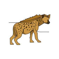 One continuous line drawing of Hyena is animal that lives in its natural habitat and is not domesticated by humans with white background. Wild animal design in simple linear style. Wild animal design.
