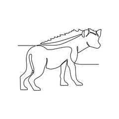 One continuous line drawing of Hyena is animal that lives in its natural habitat and is not domesticated by humans with white background. Wild animal design in simple linear style. Wild animal design.