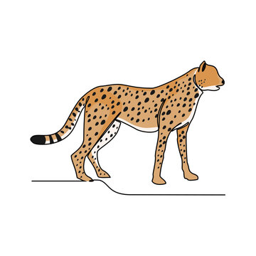 One continuous line drawing of Cheetah is animal that lives in its natural habitat and is not domesticated by humans with white background.Wild animal design in simple linear style.Wild animal design.