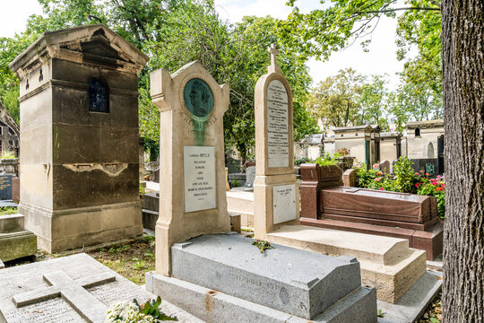 Grave of French writer Stendhal (Henri Beyle), in the monumental Montmartre Cemetery, built in early 19th century, Montmartre district, where many famous artists are buried