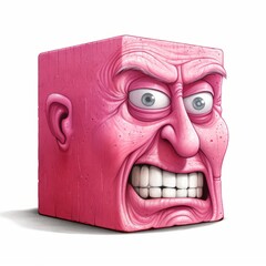 Cube-head, comic, expressive, pink 10