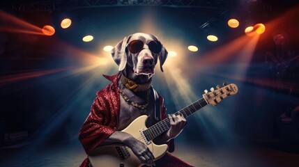 dog rock star with guitar